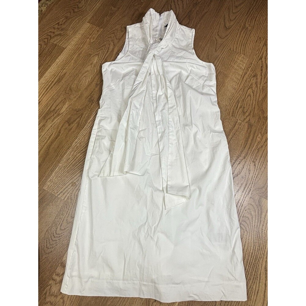 Banana Republic Womens Cotton Sheath Dress Sz 2 White Sleeveless w/neck tie